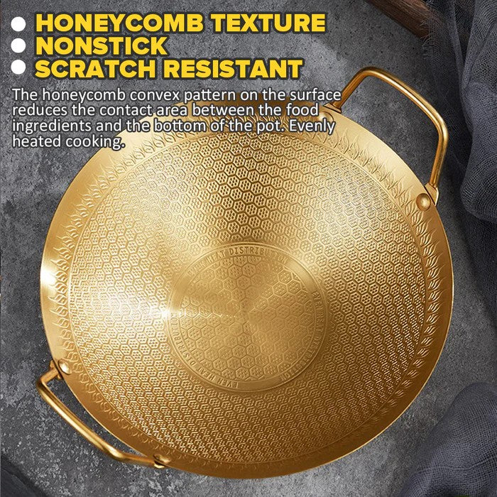 Golden Honeycomb Laser Coated Wok with Handles