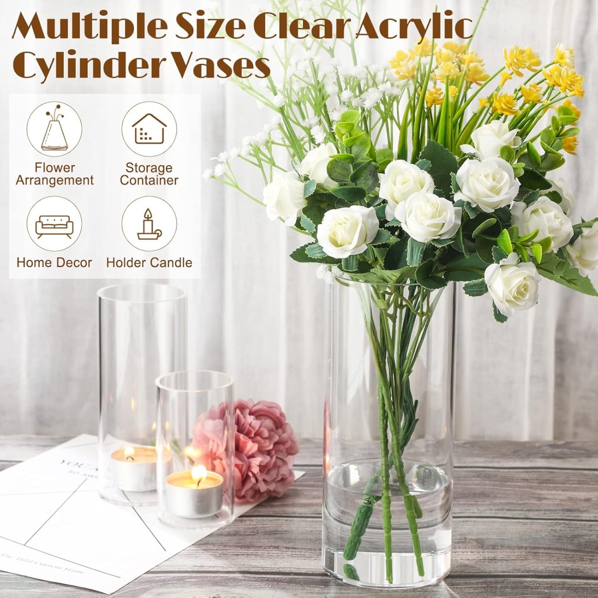Acrylic Clear Cylinder Flower Vase