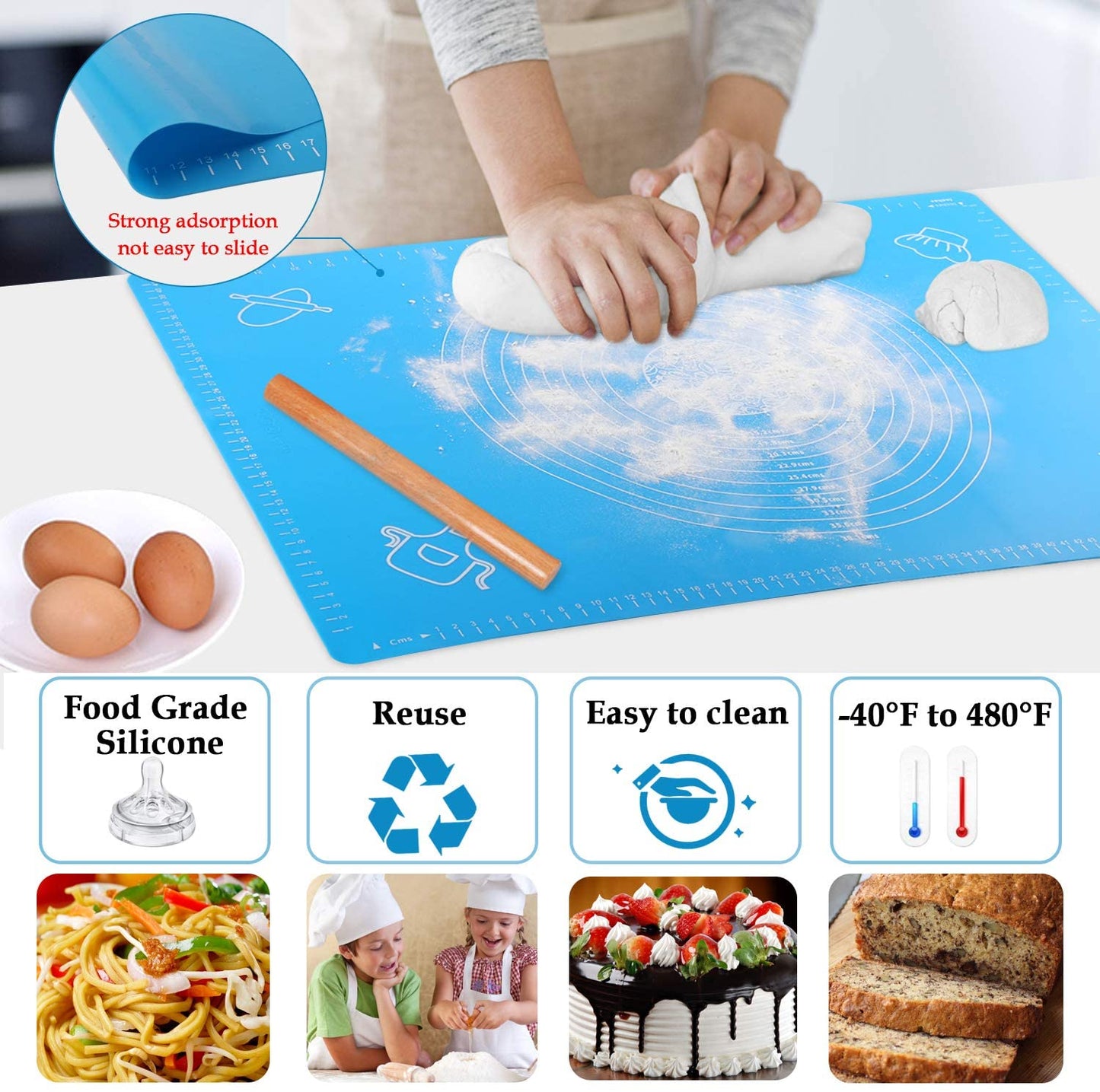 Non Stick Silicone Baking Mat for Pastry Rolling Dough with Measurements