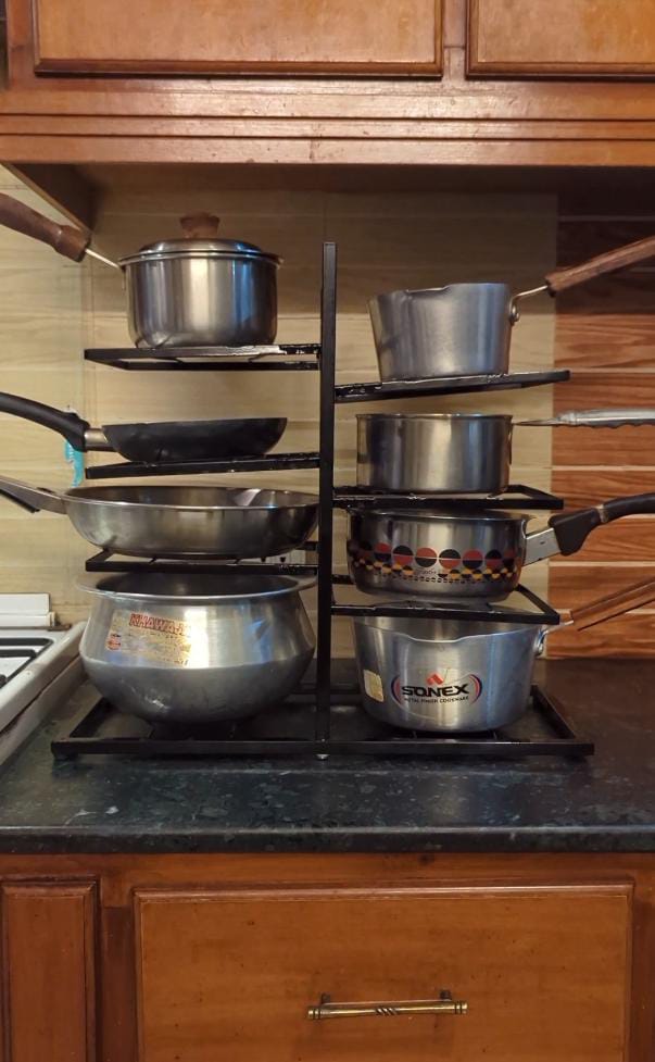 Adjustable 8-Shelf Pot Stand Rack | Space-Saving Kitchen Organizer for Cookware
