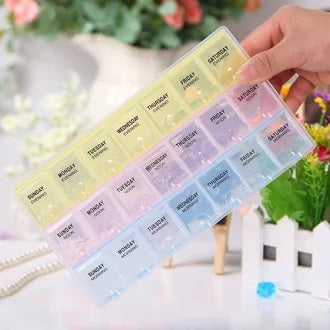 Weekly 7 Days Portable Pill Tablet Medicine Storage Organizer Box Manager, 21 Grids Morning, Noon & Night Weekly Planner For Medicine, Pill Box