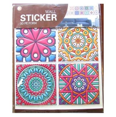 Pack of 4 - 3D Embossed Assorted Truck Art Themed Tiles Sticker (Each Sticker Size: 6x6 Inches)