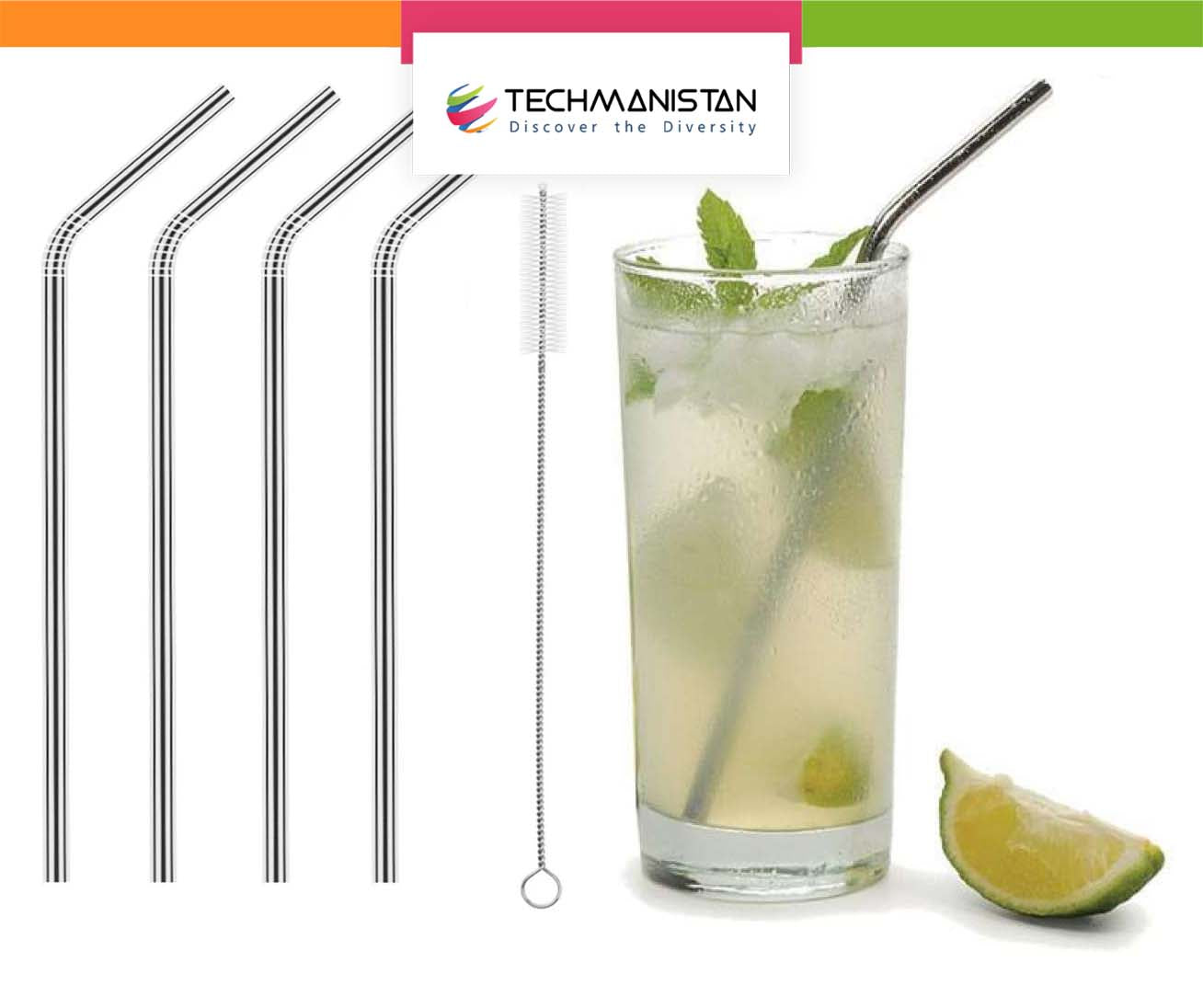 Stainless Steel Reusable Drinking Straws with Cleaning Brush