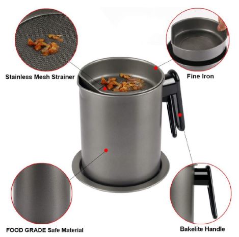 Large Capacity Stainless Steel Oil Pot Filter Oil Storage Grease Keeper With Base, Fried Oil Filter, Leak-Proof Grease Oil Strainer Container Pot with Filter, Oil Bottle