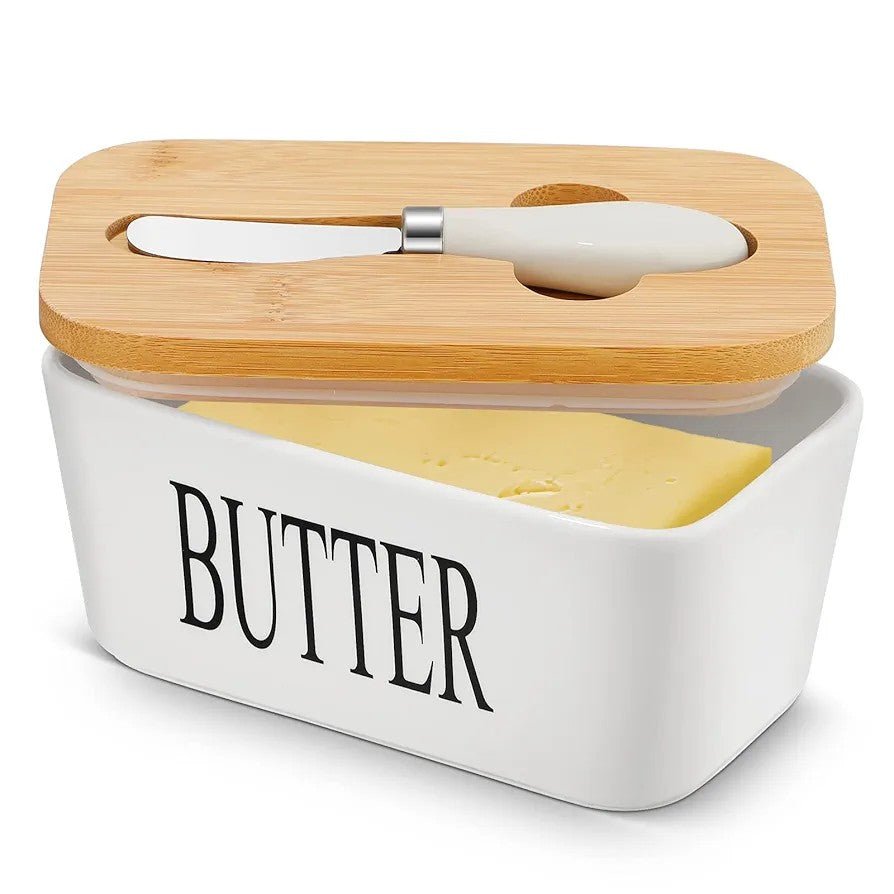 Ceramic Butter Dish with Lid &  Knife