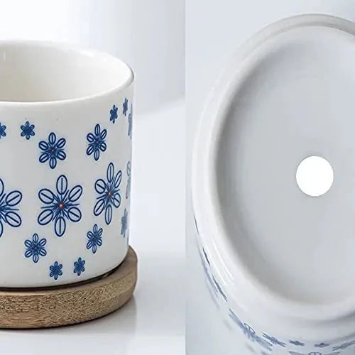 Cylindrical Mini Ceramic Succulent Planters with Bamboo Tray