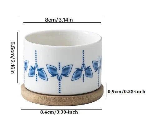 Cylindrical Mini Ceramic Succulent Planters with Bamboo Tray