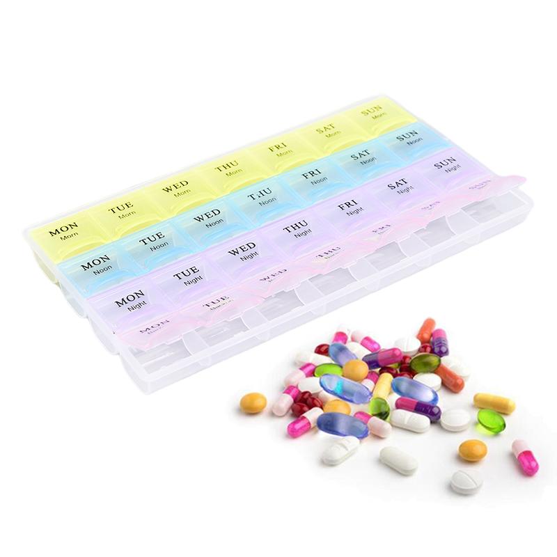 Weekly 7 Days Portable Pill Tablet Medicine Storage Organizer Box Manager, 28 Grids Morning, Noon & Night Weekly Planner For Medicine, Pill Box, 28 Slot 7 Days Weekly Tablet Pill Medicine Box