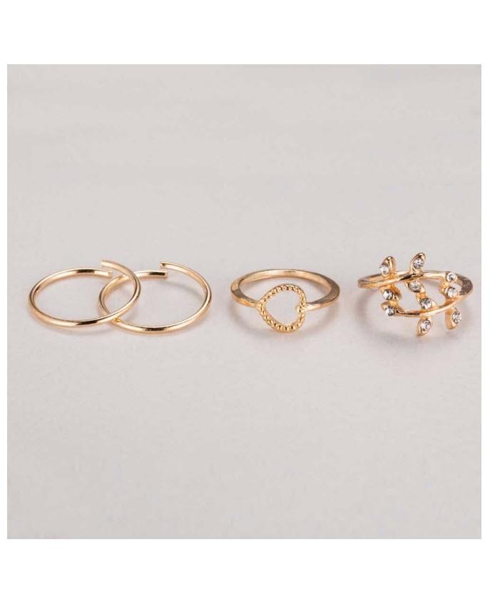 Pack of 4 - Golden Alloy Gold Plated Rings For Women