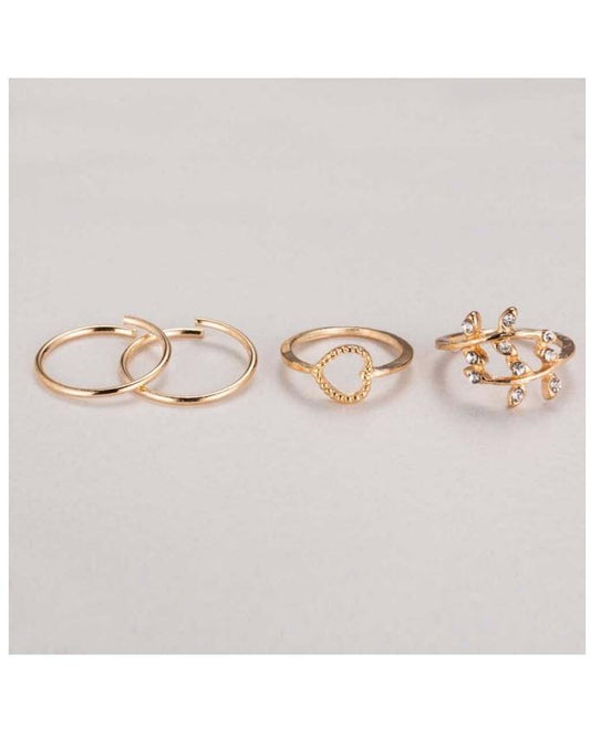 Pack of 4 - Golden Alloy Gold Plated Rings For Women