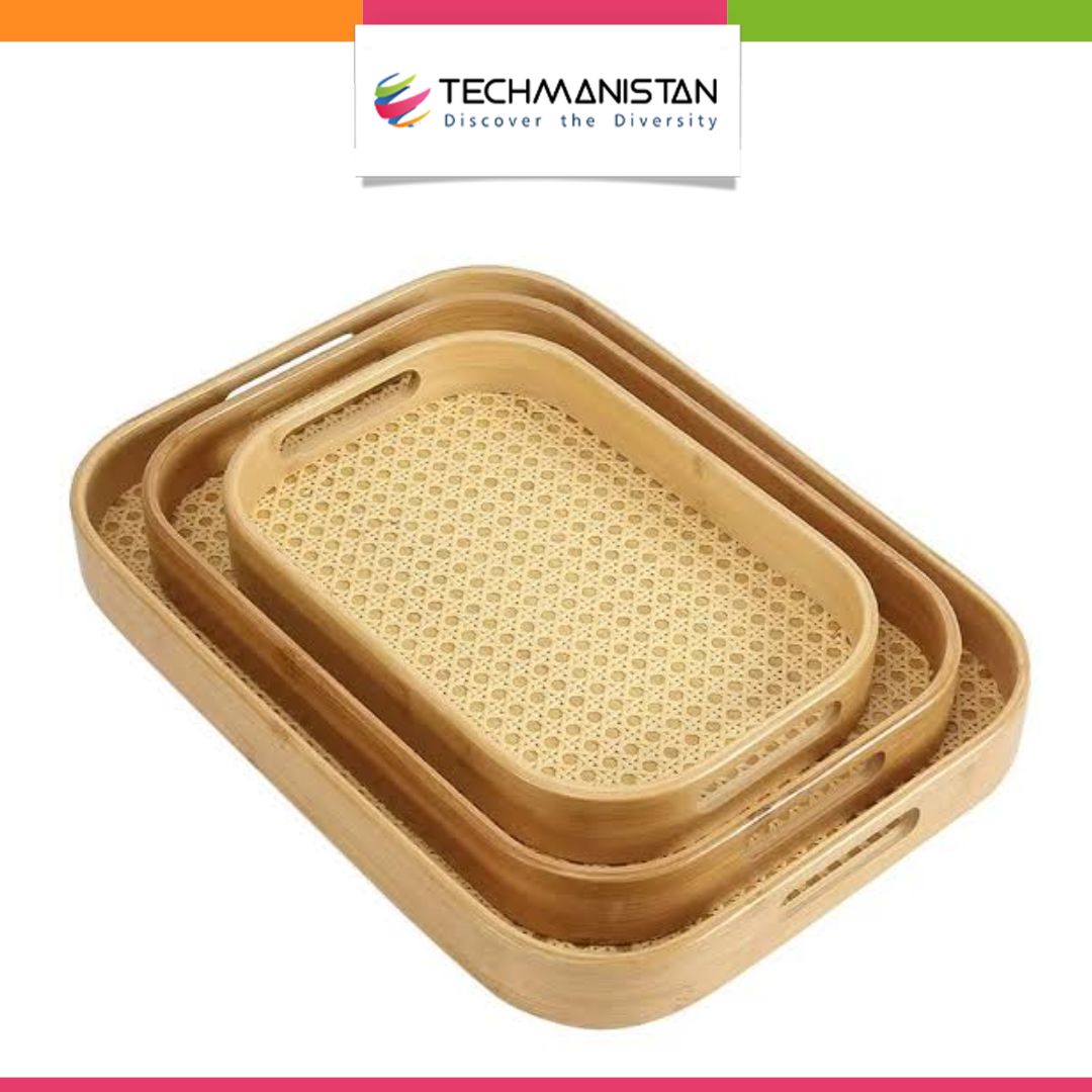 Set of 3 - Bamboo Serving Trays with handles