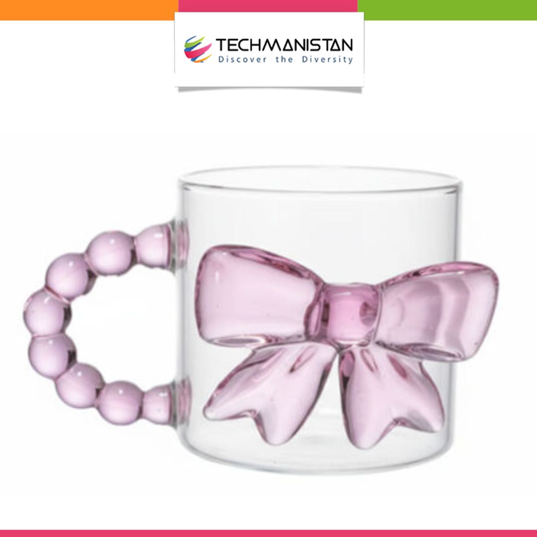 1Pc - Clear Glass Cup with Pink Bow Design