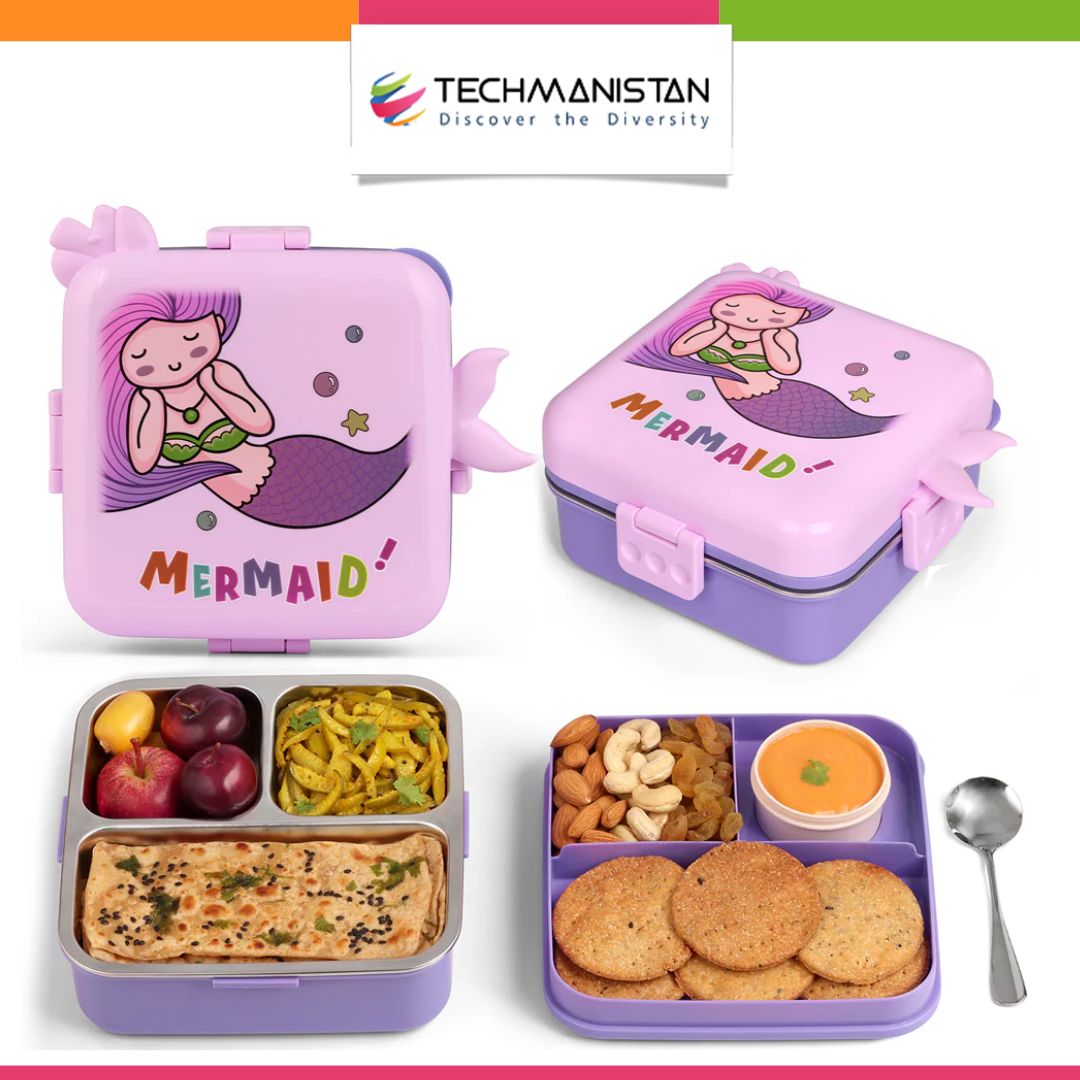 Mermaid Themed 3 Compartment Stainless Steel Bento Box