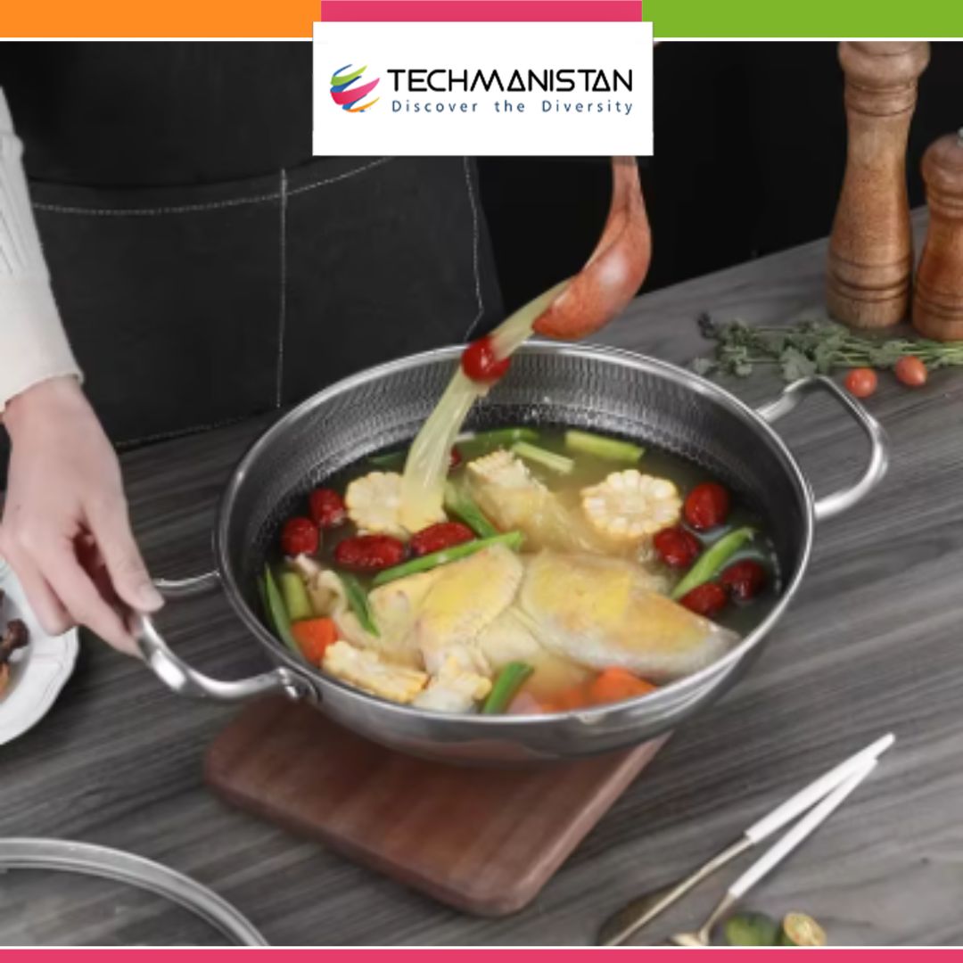 Dual Handles Honeycomb Laser Coated Wok With Lid, Karahi