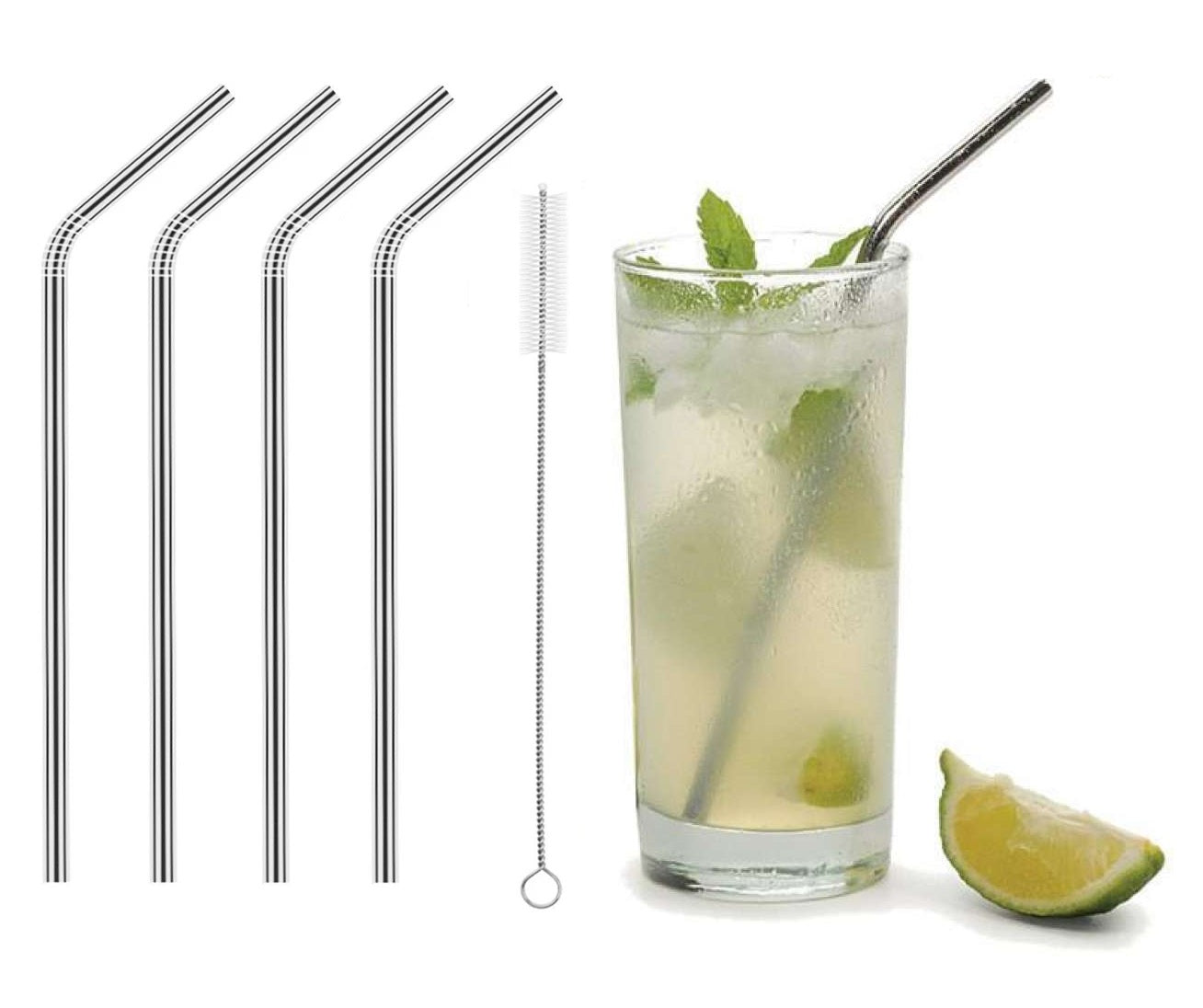 Stainless Steel Reusable Drinking Straws with Cleaning Brush