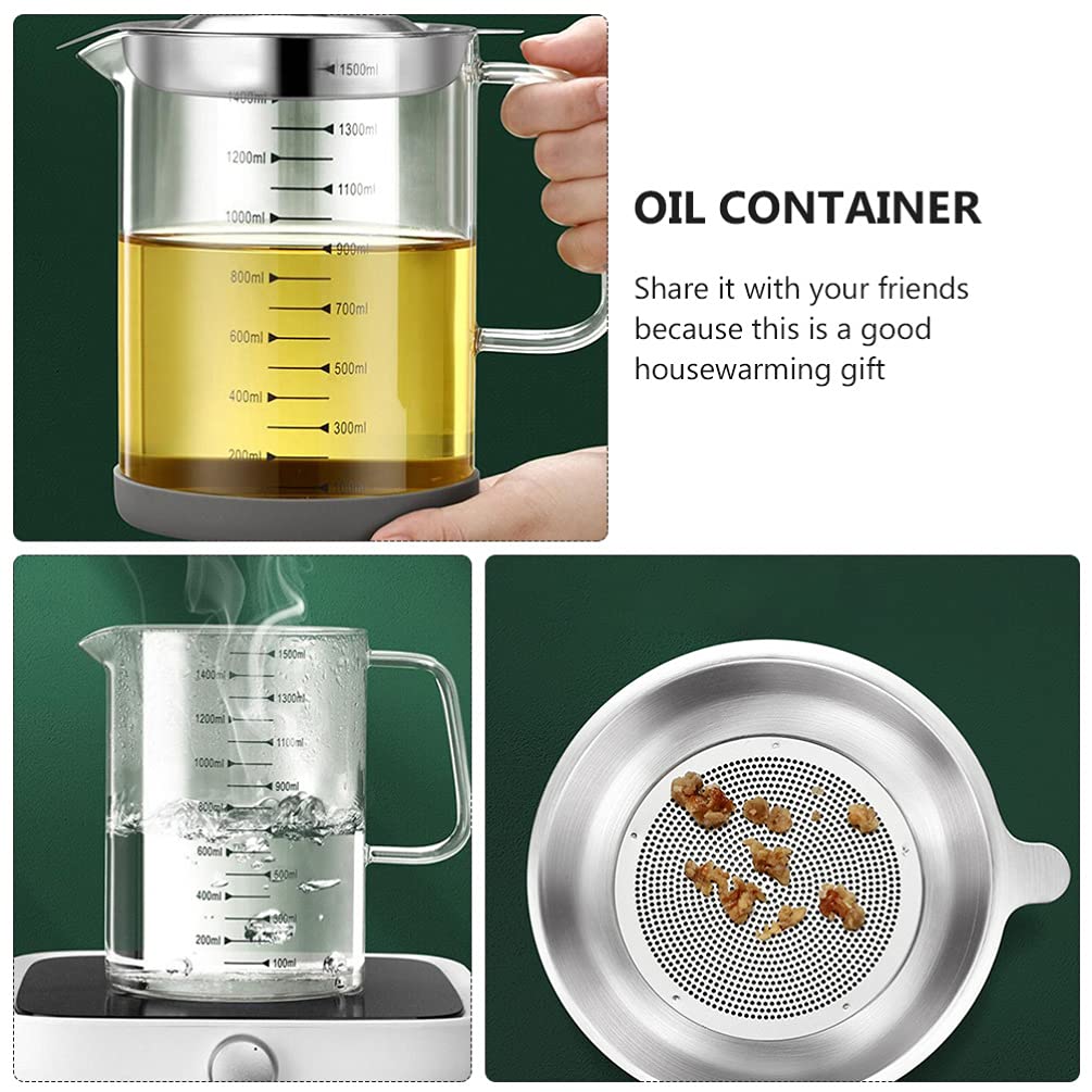 Glass Oil Pot with Stainless Steel Lid and Strainer
