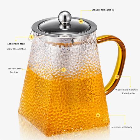 Hammered Glass Teapot with Stainless Steel Infuser
