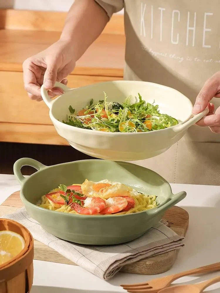 Irregular Shape Ceramic Bowl With Handles