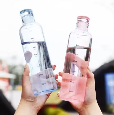 Clear Glass Water Bottle with Time Marker Cover