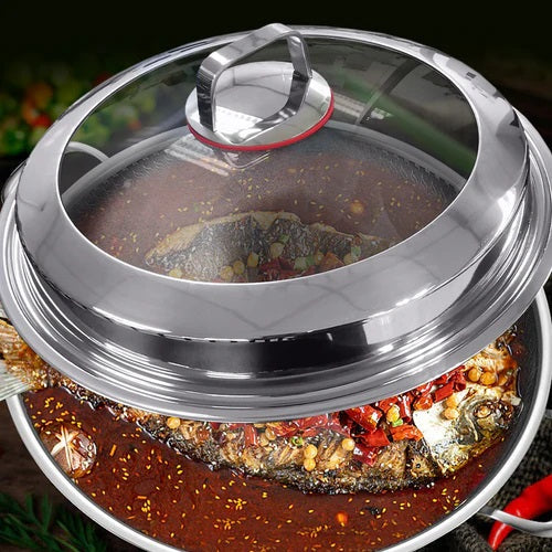 Honeycomb Print Laser Coated Wok With Dual Handles & Lid