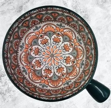 Mandala Print Ceramic Bowl with Handle