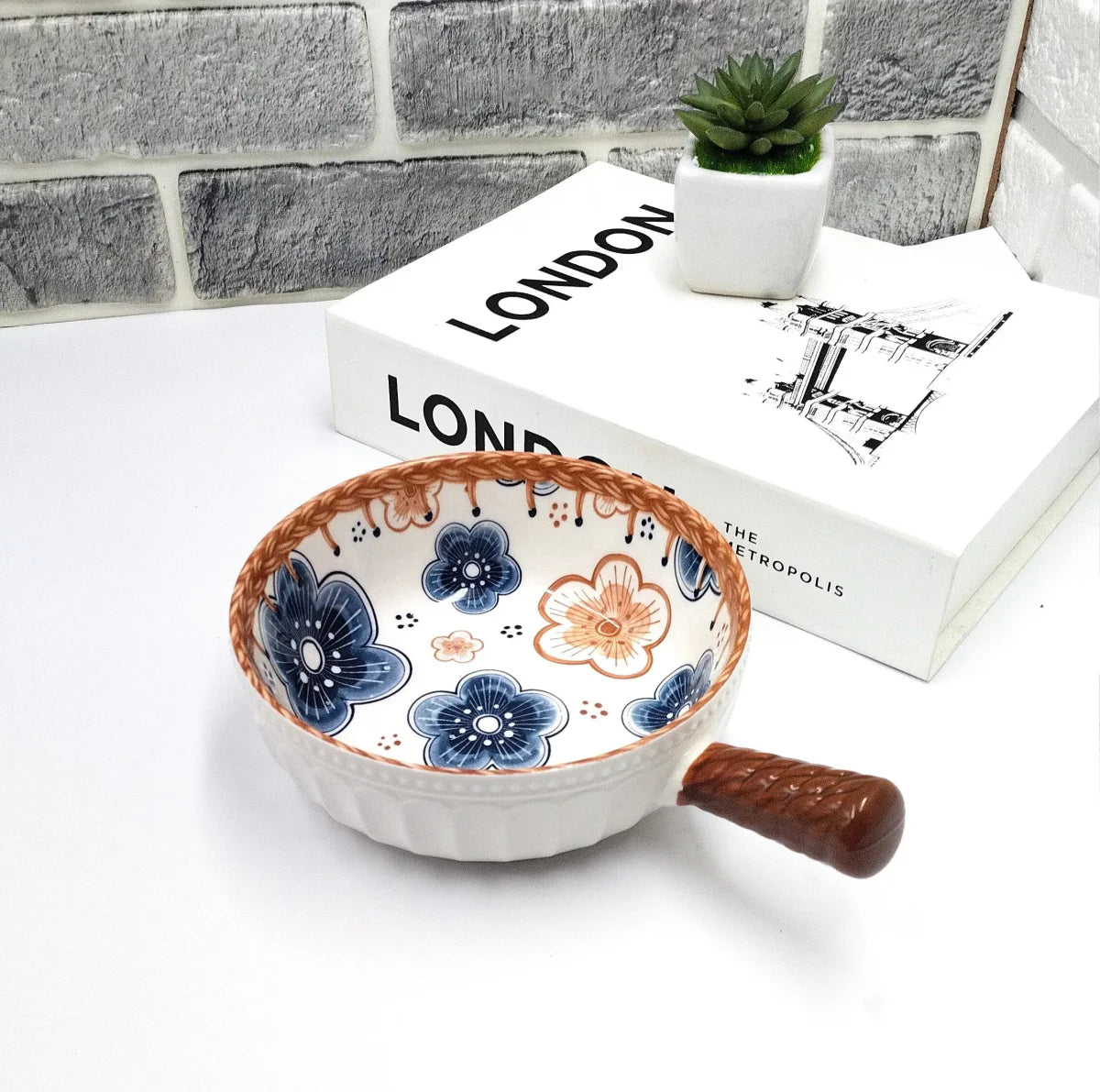 Mandala Print Ceramic Bowl with Handle