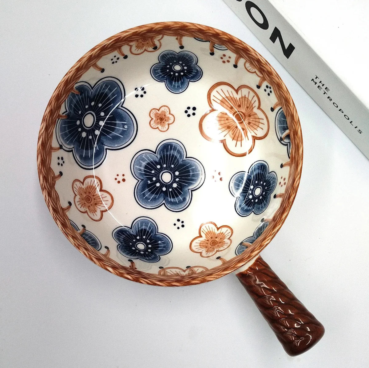 Mandala Print Ceramic Bowl with Handle