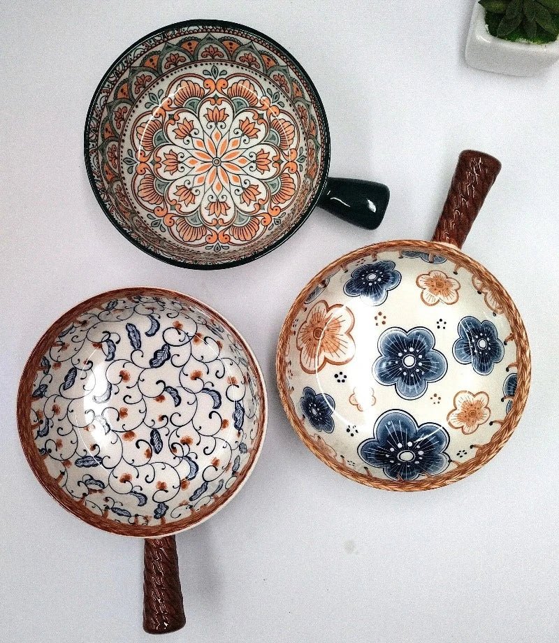 Mandala Print Ceramic Bowl with Handle