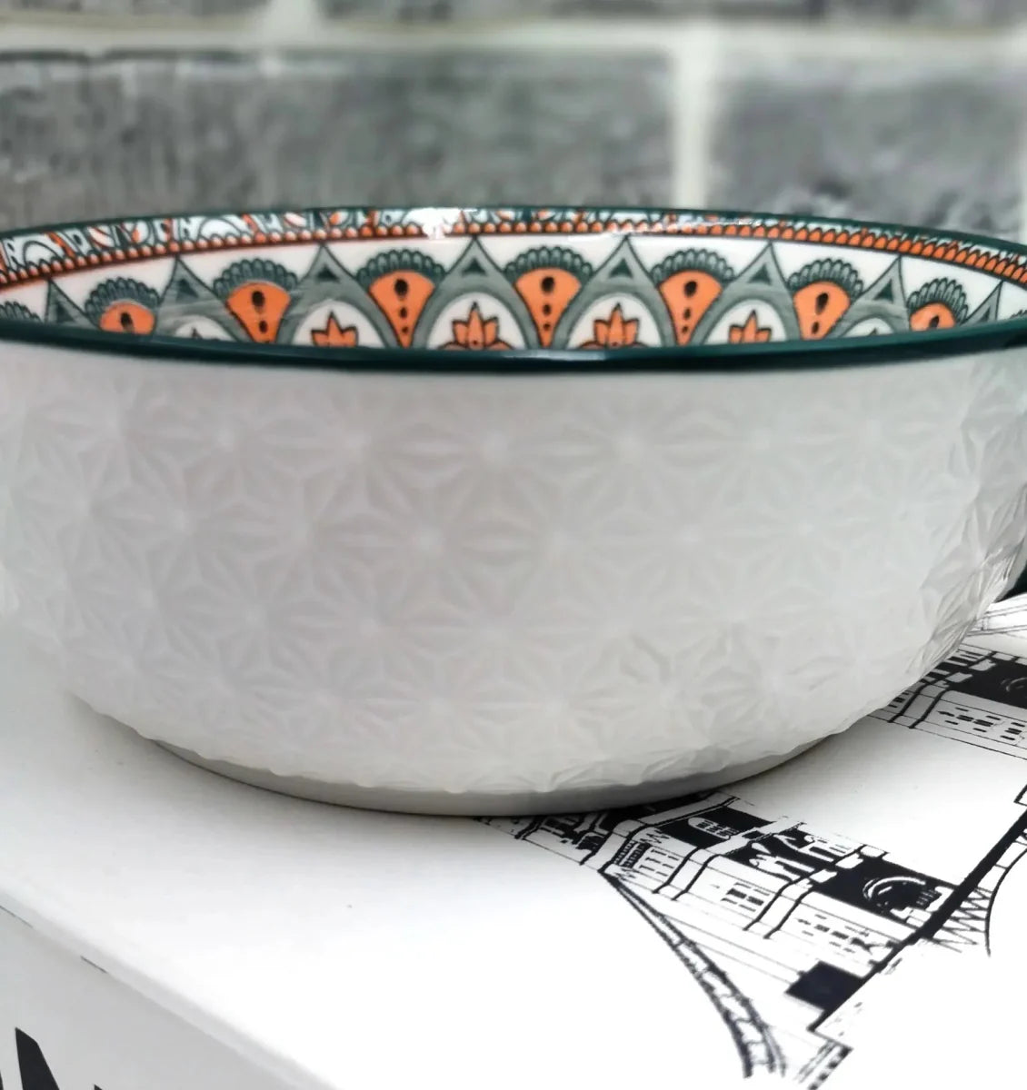 Mandala Print Ceramic Bowl with Handle