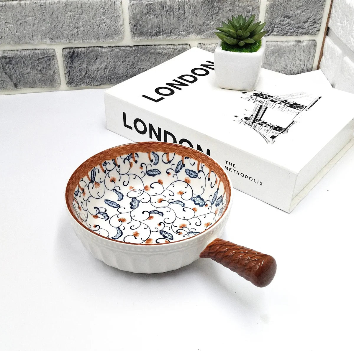 Mandala Print Ceramic Bowl with Handle