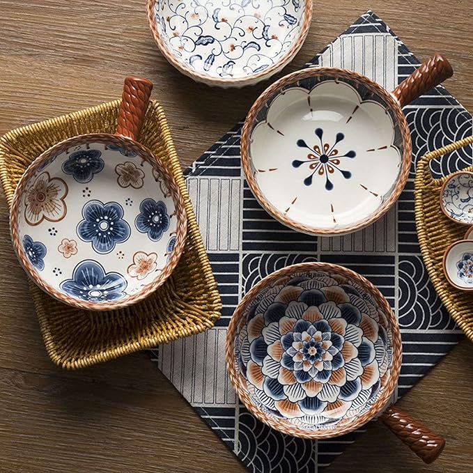 Mandala Print Ceramic Bowl with Handle