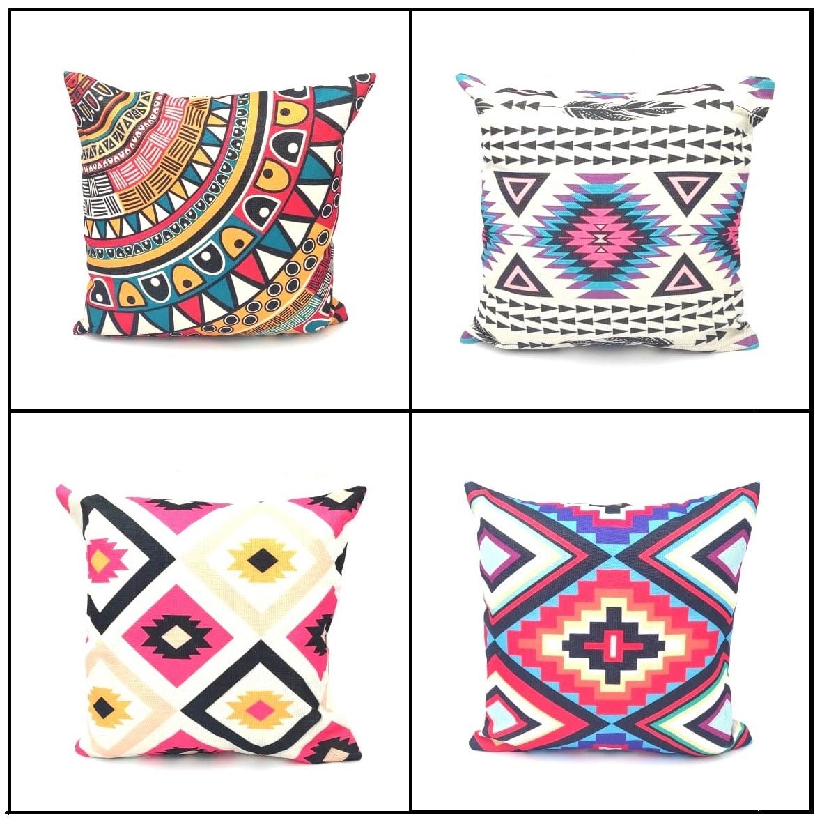 Pack of 4 - Geometric Ethnic Design Cushion Covers Set Without Filling, Cushions For Sofa, Printed Cushion Covers For Sofa, Fancy Cushion Covers For Bed, Sofa Pillow Covers, Sofa Cushion Set, Cushion Covers 4 Piece Set Without Filling