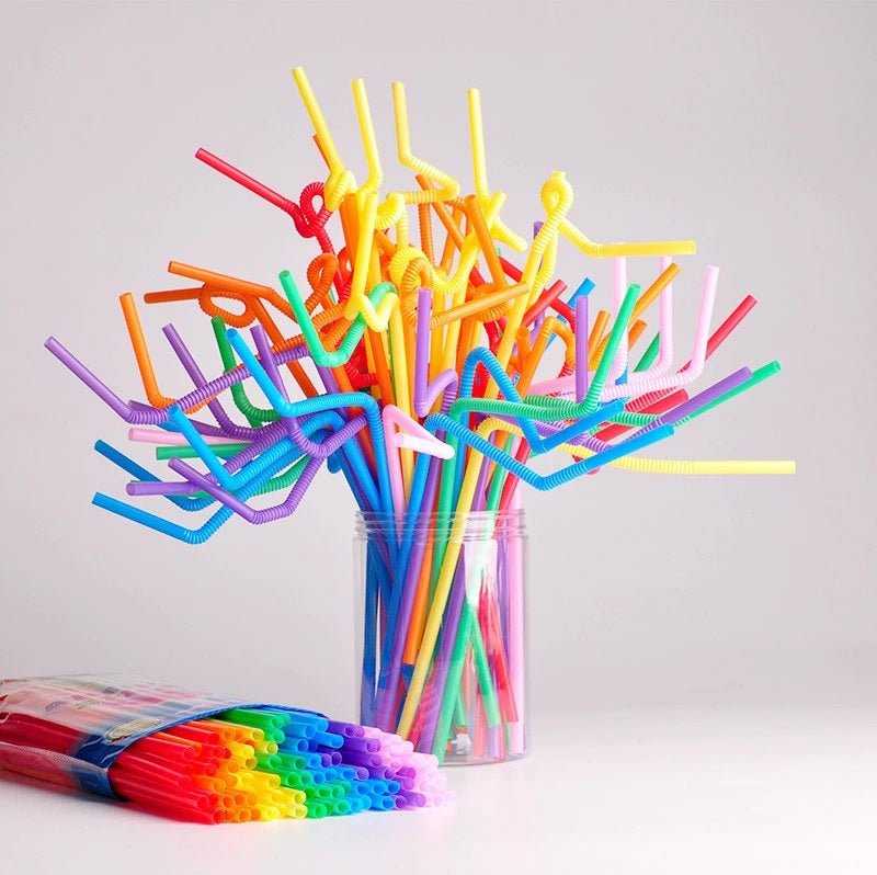 Pack of 50 Multicolored Flexible Straws - Extra Long Bendy Party Straws