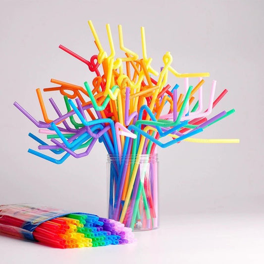 Pack of 50 Multicolored Flexible Straws - Extra Long Bendy Party Straws