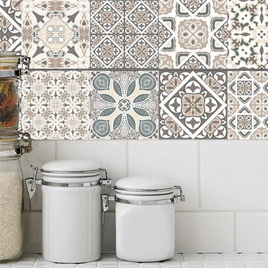 Pack of 6 - Assorted Color and Design Waterproof and Heat Resistant Tiles Stickers for Bathroom & Kitchen - 10x10 inches
