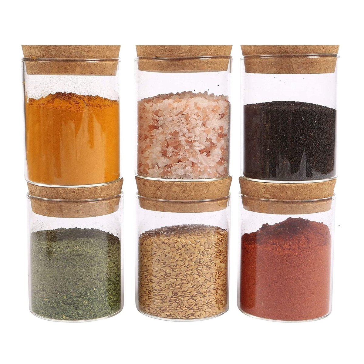 Pack of 6 - Small Glass Food Jar with Cork Lid and Airtight Sealing, Little Clear Canister Jar for Kitchen Storage, Mini Cork Bottle