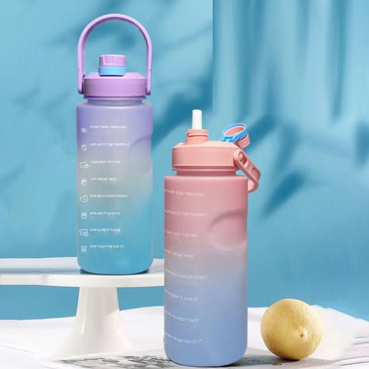 Random Color 2 Liter Multicolor Large Capacity Water Bottle With Motivational Quotes & Time Maker Instructions