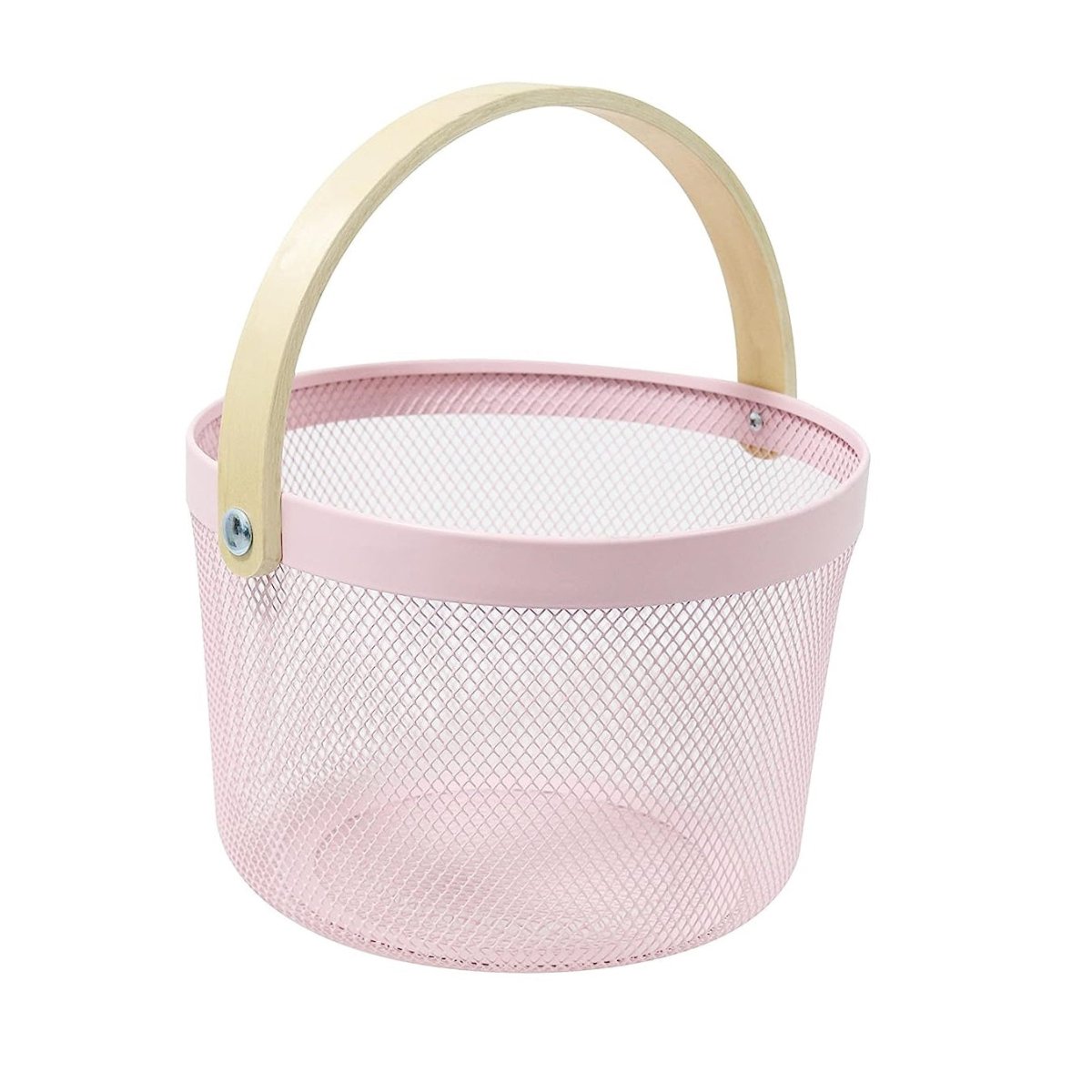 Round Metal Mesh Basket with Wooden Handle