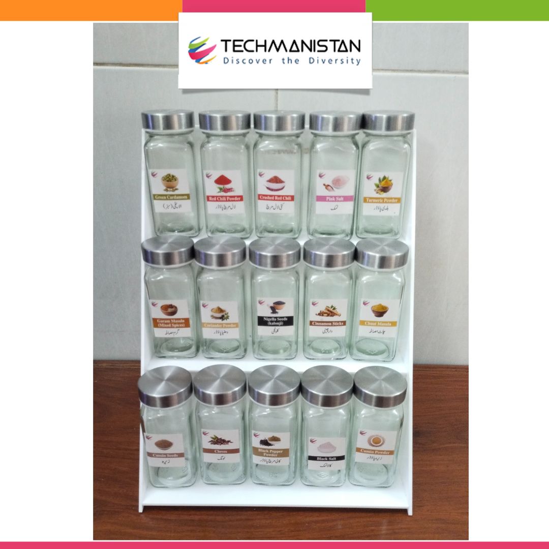 Set of 15 Spice Bottles with Stand, 3-Tier Spice Organizer