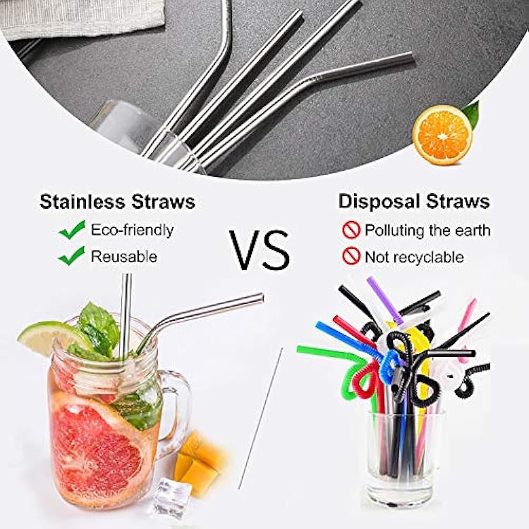 Set of 16 Stainless Steel Straws with Cleaning Brushes