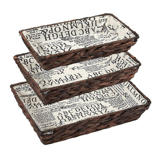 Set of 3 - Multipurposed Rectangular Shaped Wicker Storage Tray With Cloth Inside, 3pcs/set Handmade Soft Woven Trays with Liner for Bath/Bedroom Organizing Home & Snacks Shop Use Decorative Home Storage Bins, Storage Baskets