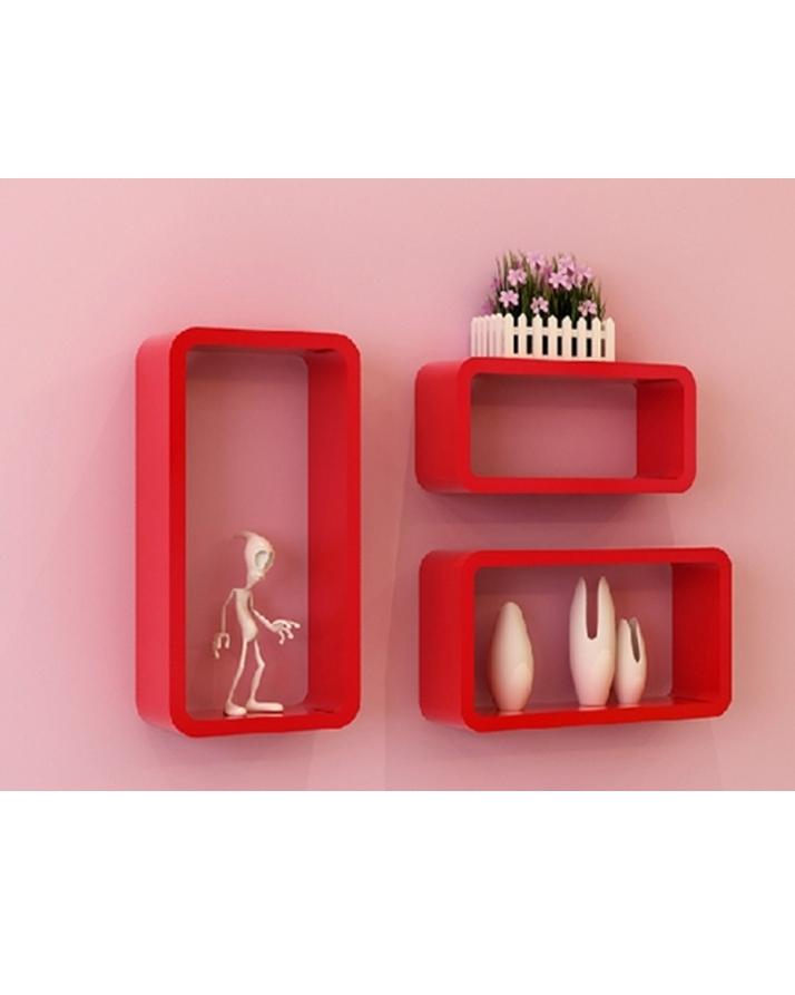 Set of 3 - Rectangular Wall Mount Shelves - Red