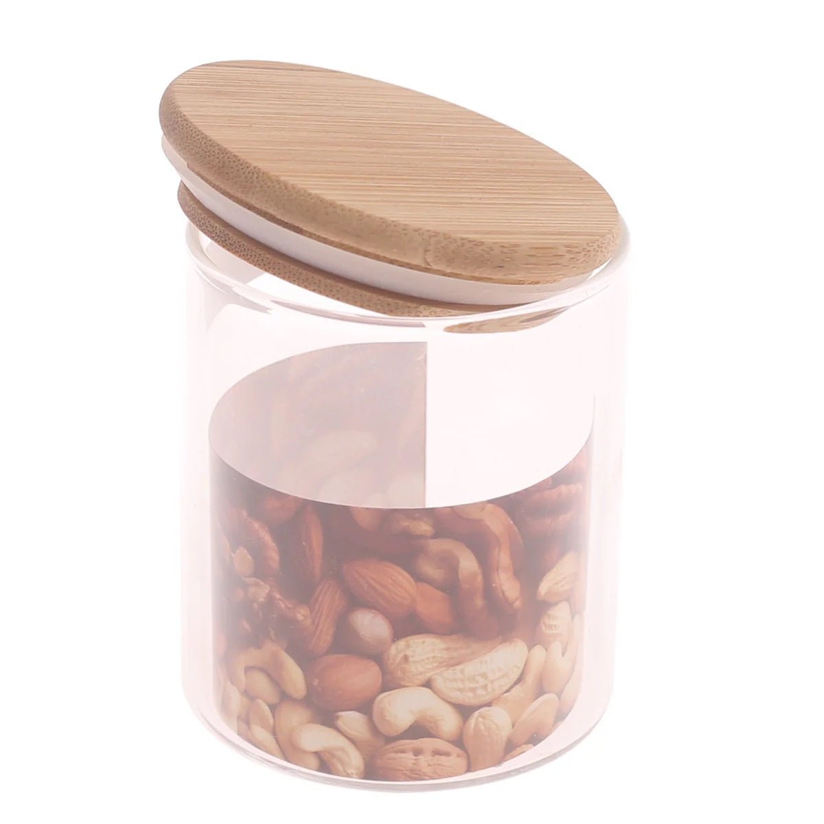 Set of 3 - Round Glass Kitchen Jars With Wooden Bamboo Lids