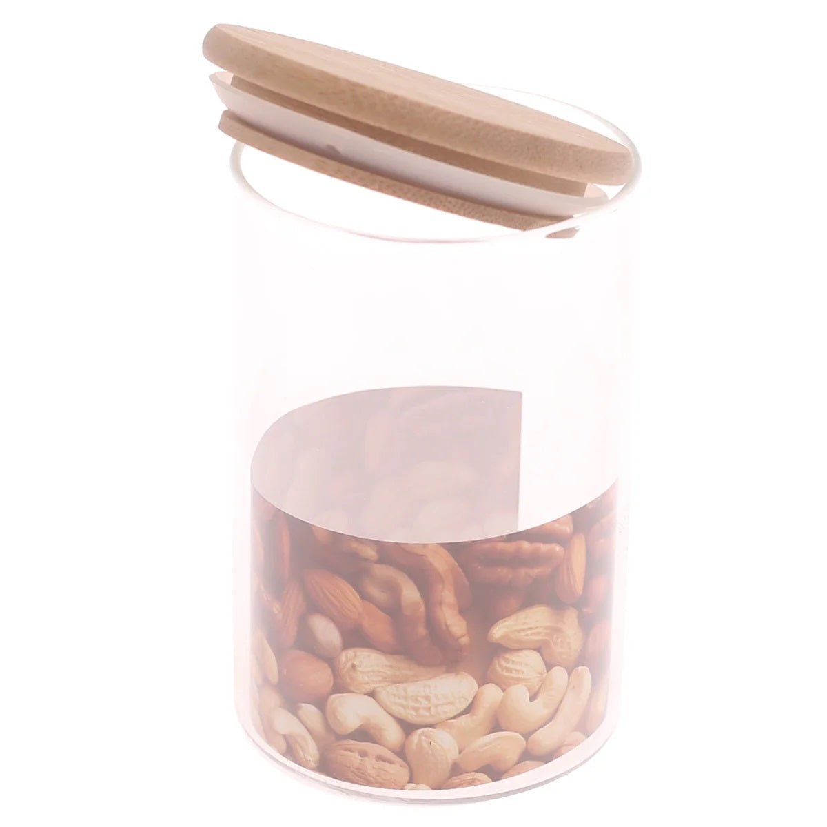 Set of 3 - Round Glass Kitchen Jars With Wooden Bamboo Lids