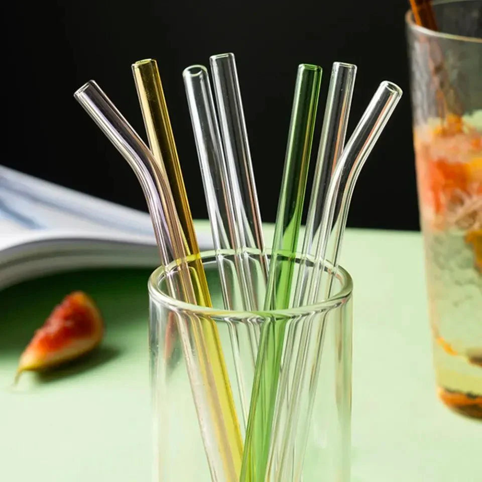Set of 4 - Reusable Glass Straws With Cleaning Brush