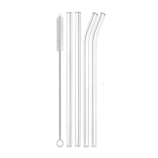 Set of 4 - Reusable Glass Straws With Cleaning Brush
