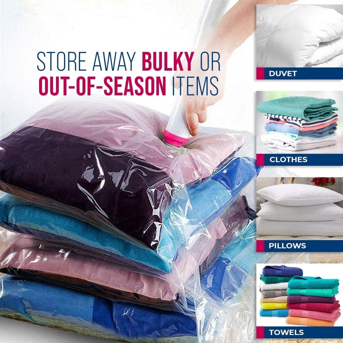 Set of 5 Vacuum Storage Bags for Clothes, Duvets, Pillows, and Bedding Space Saver