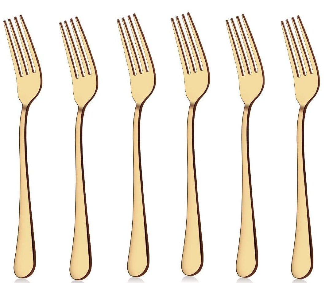 Set of 6 - Mirror Polished Stainless Steel Golden Forks Cutlery Set