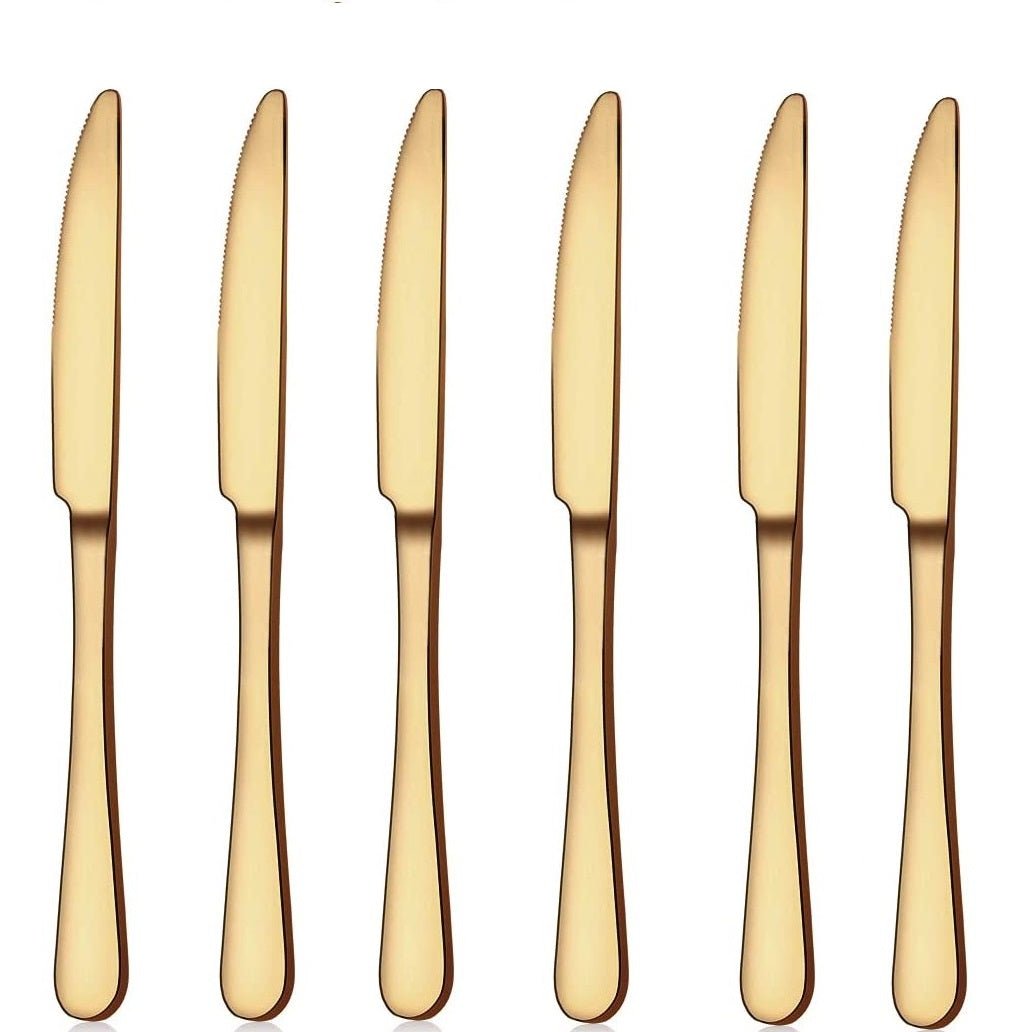 Set of 6 - Mirror Polished Stainless Steel Golden Knives For Dinner Cutlery Set