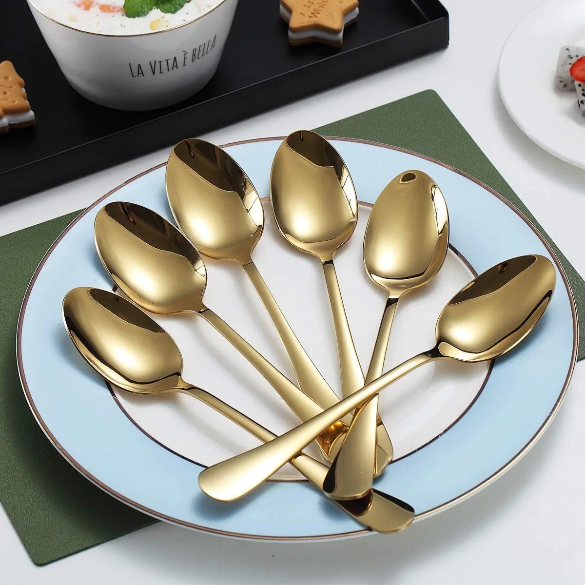 Set of 6 - Mirror Polished Stainless Steel Golden Spoons Cutlery Set